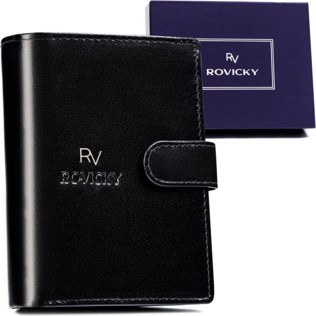 Rovicky | Herrenledergeldbörse, mit RFID-System, Schwarz, 10x13 cm
