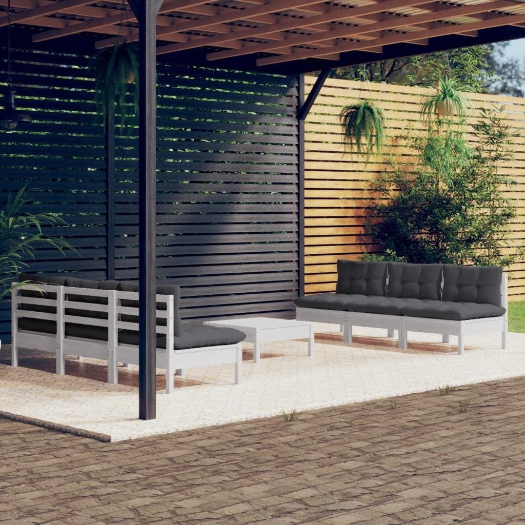 The Living Store 7-tlg. Garten-Lounge-Set mit Anthrazit Kissen Kiefernholz