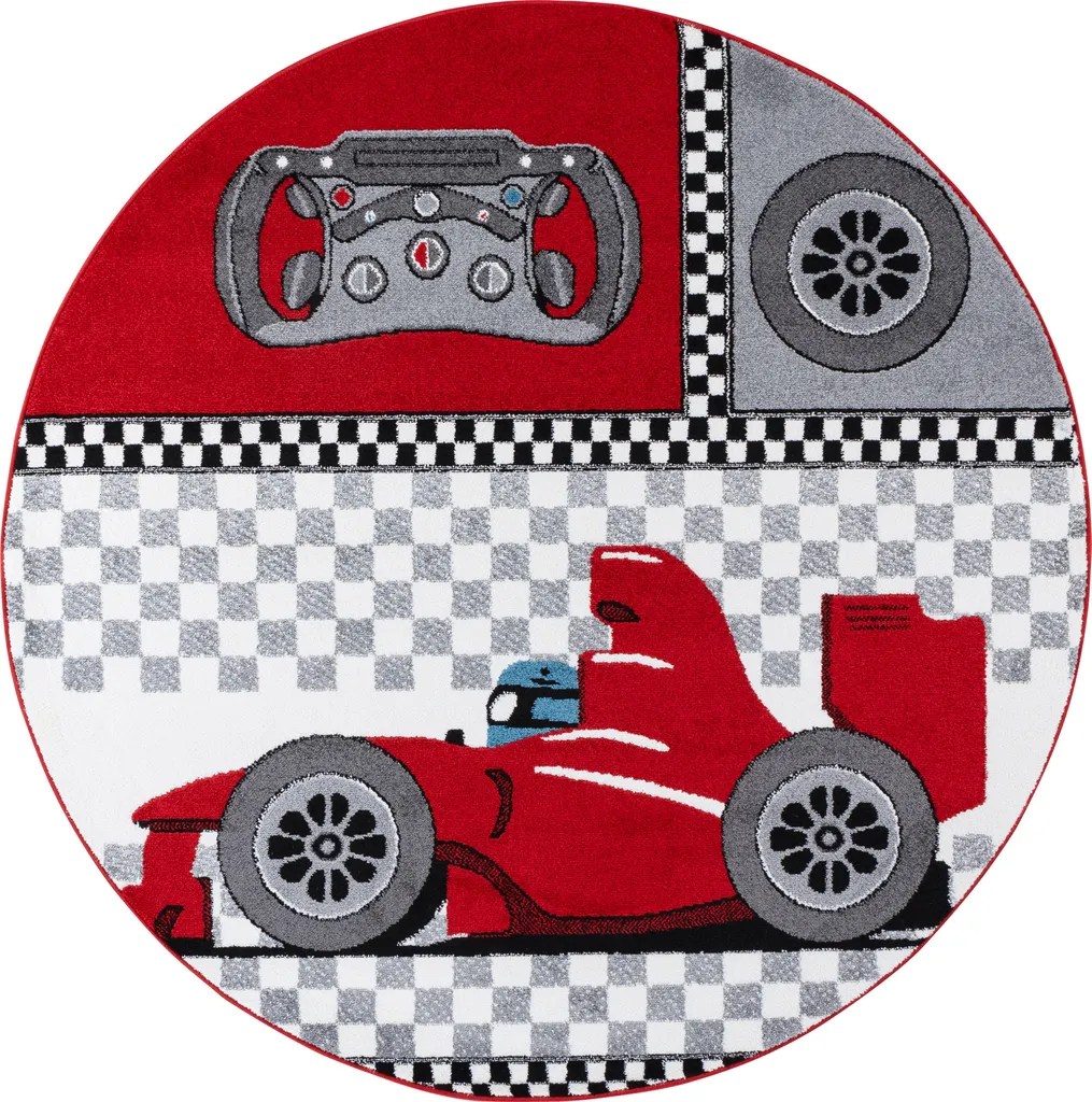 Tapis de chambre circuit de course F1 rouge rond 120 cm décoratif sport