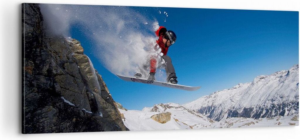 Bild auf Leinwand - Leinwandbild - Snowboard Winter Berg Gipfel - 100x40cm - Wand Bild - Wanddeko - Leinwanddruck - Bilder - Kunstdruck - Wanddekor...