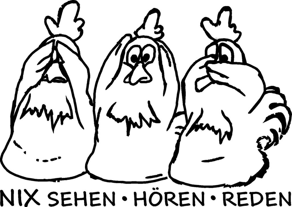 3 weise Huehner, nix sehen-reden-hören, Hühner als die 3 Affen, Autoaufkleber