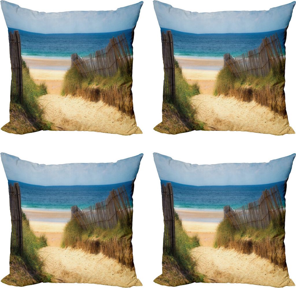 ABAKUHAUS Strand Pathway Kissenbezug Set (4 Stück), Strandhafer Sand Sea, Moderner Doppelseitiger Digitaldruck, 60 cm x 60 cm, Mehrfarbig