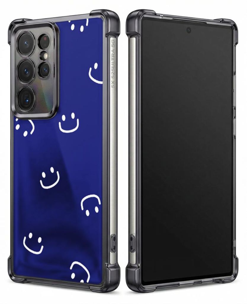 Personalisierte Hülle mit Bild für Samsung Galaxy S22 Elektroplattiert TPU Stoßdämpfer Handyhülle mit Blauer Hintergrund mit weißen Smiley-Ge...