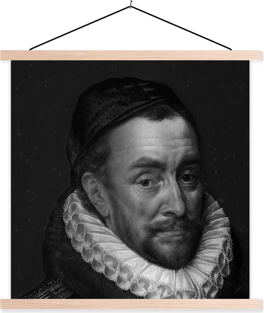 MuchoWow Textilposter Porträt von Wilhelm I. - Adriaen Thomasz - Schwarz und Weiß 60x60 cm mit holzfarbenen Rahmen - Wanddekoration