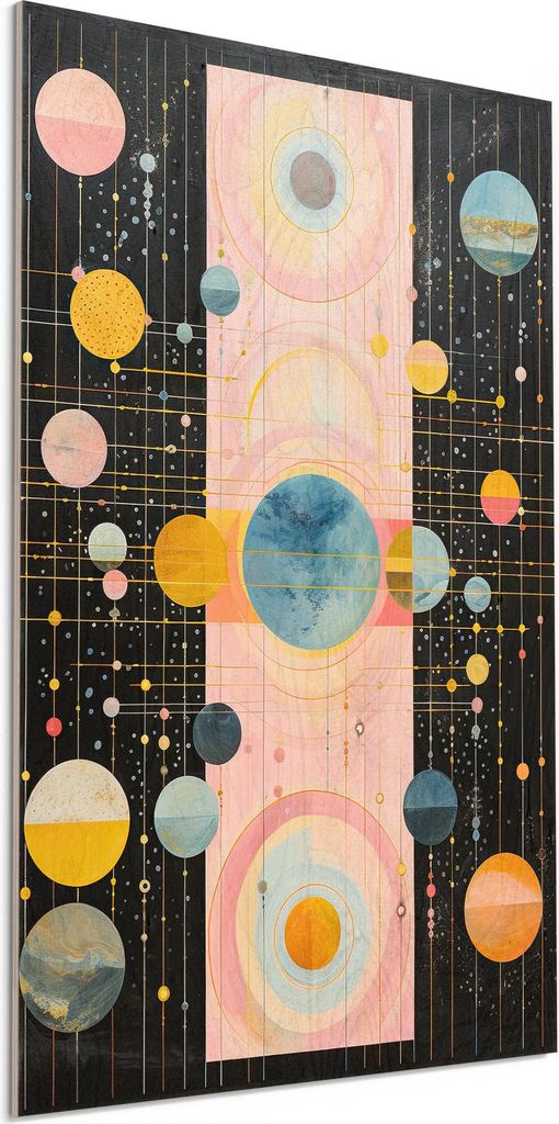 DEQORI Holzbild 40x60 cm 'Symphonie der Planeten' Bild auf Holz Wandbild Kunstdruck