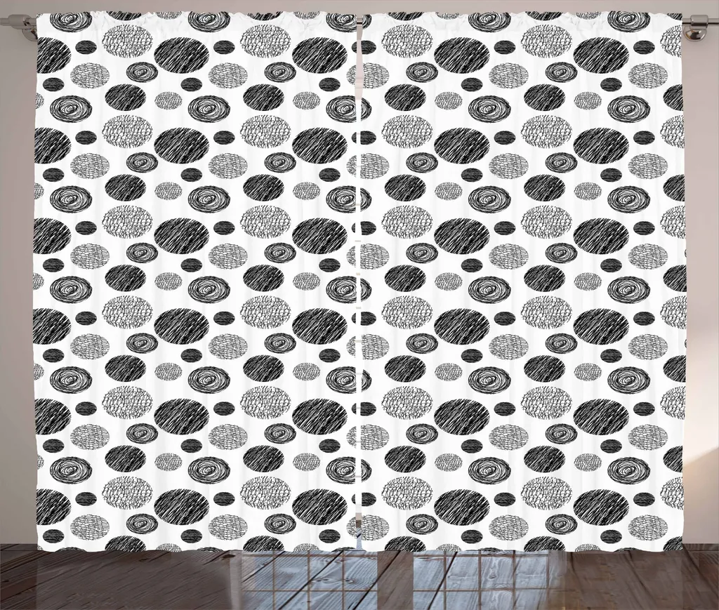 Rideaux de Salon Universels avec Crochets Motif Abstrait Blanc et Noir