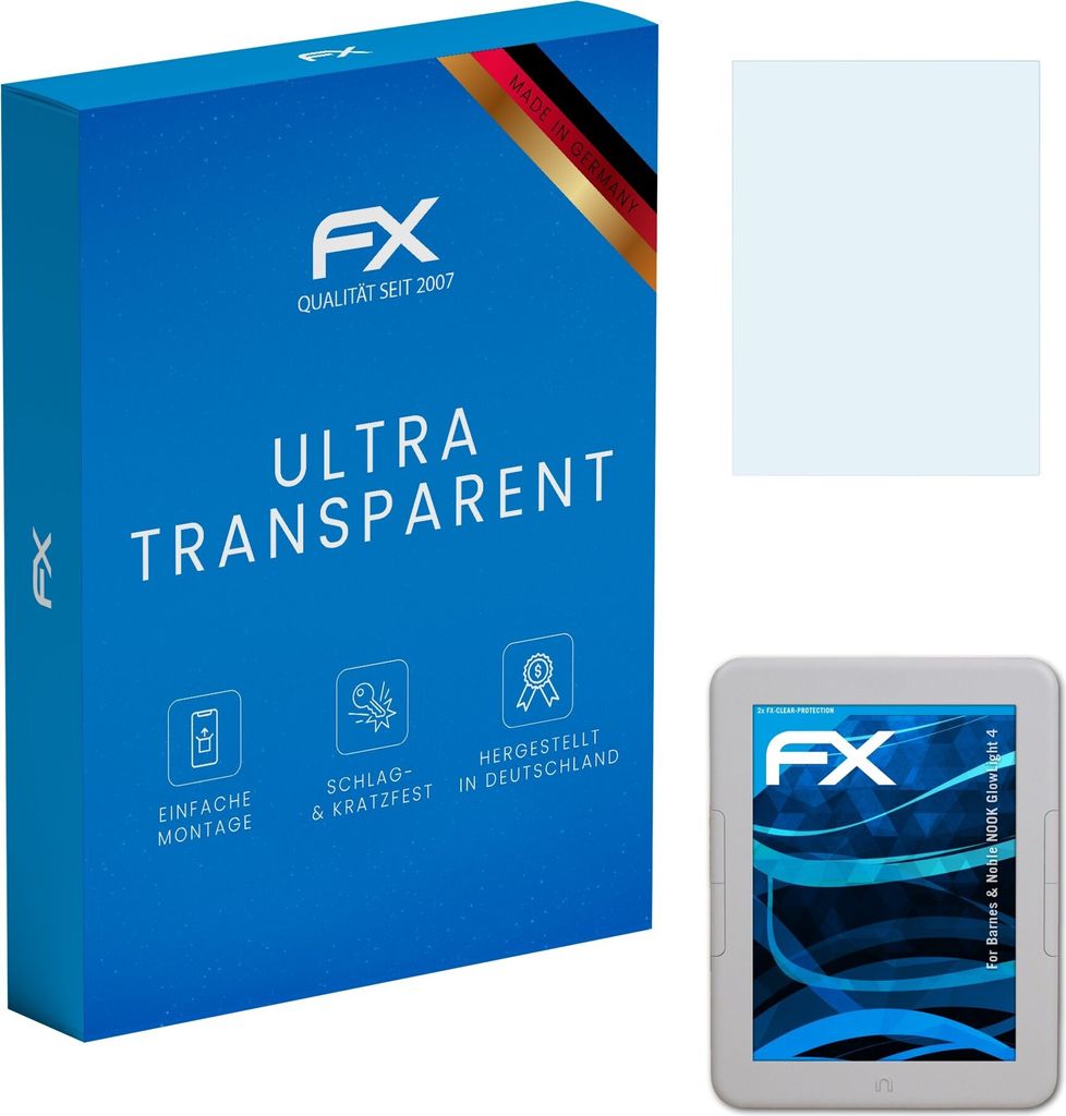 atFoliX FX-Clear 2x Schutzfolie kompatibel mit Barnes & Noble NOOK GlowLight 4 Displayschutzfolie