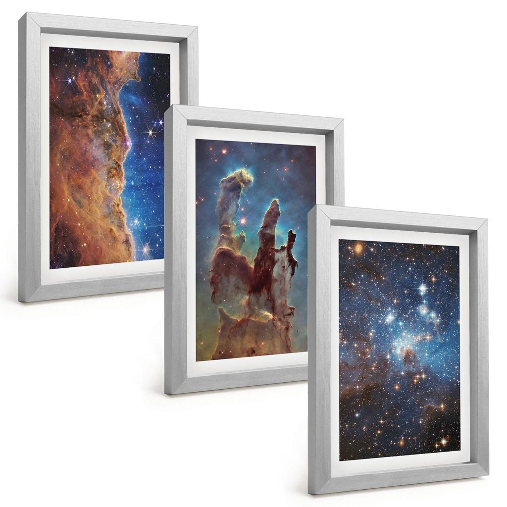 Bilder Set 3-teilig im silbergerahmten Rahmen – Wandbilder 3 Stück – gerahmte Poster für Wohnzimmer, Schlafzimmer und Flur – 20x30 cm – W...