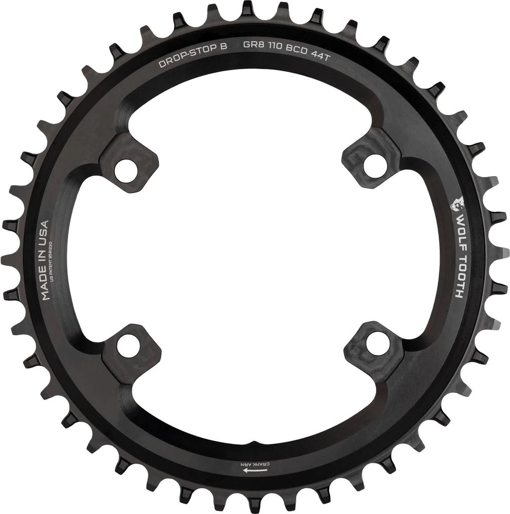 Wolf Tooth Shimano GRX Kettenblatt, 110 BCD Asymmetric, 4-Loch, 42 Z., Drop-Stop B, black