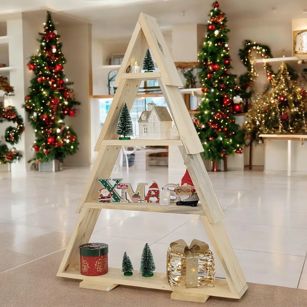 Sapin de Noël gain de place en bois avec tablettes pour petits objets - 2