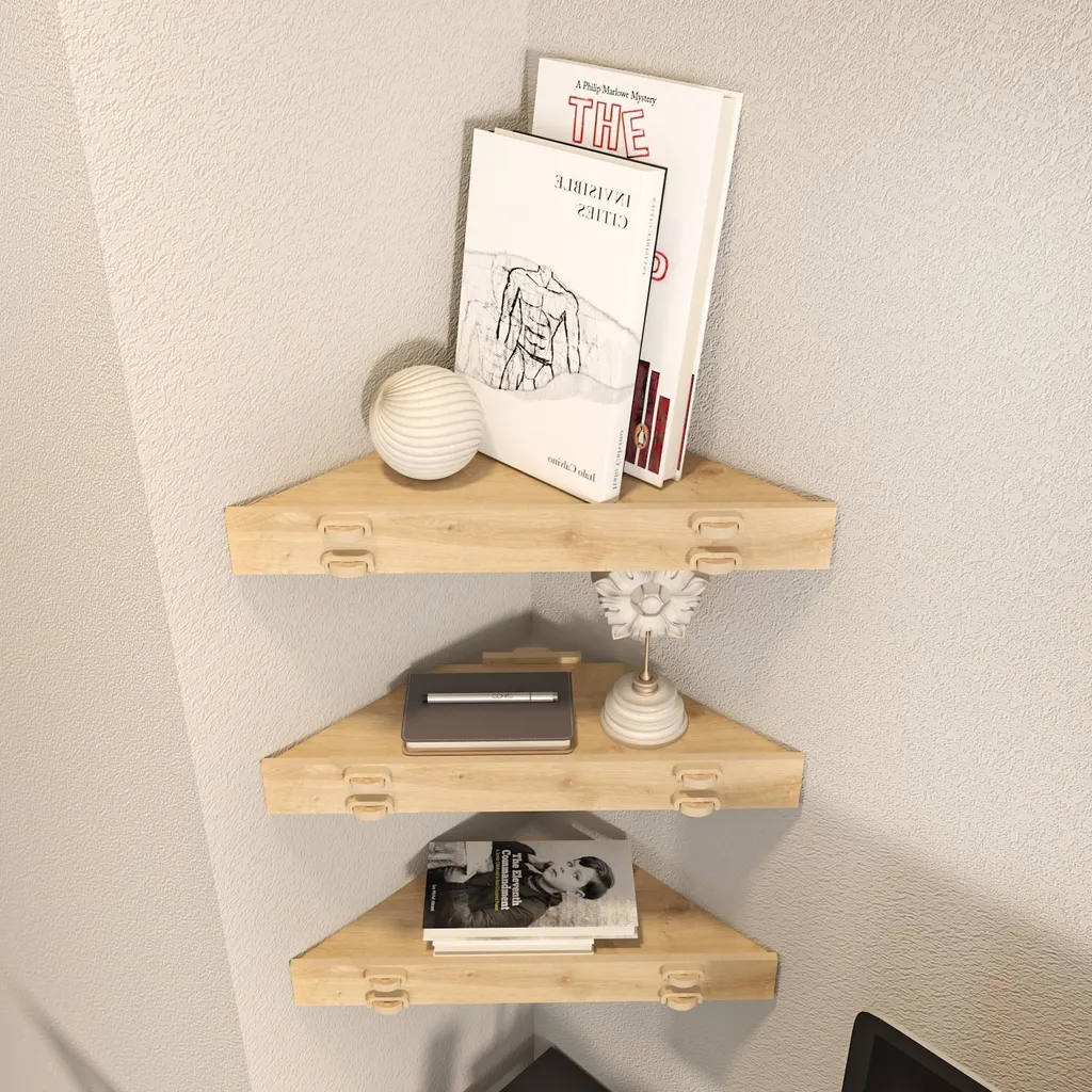 Étagère murale bois gain de place pour petit appartement, Edis Oak