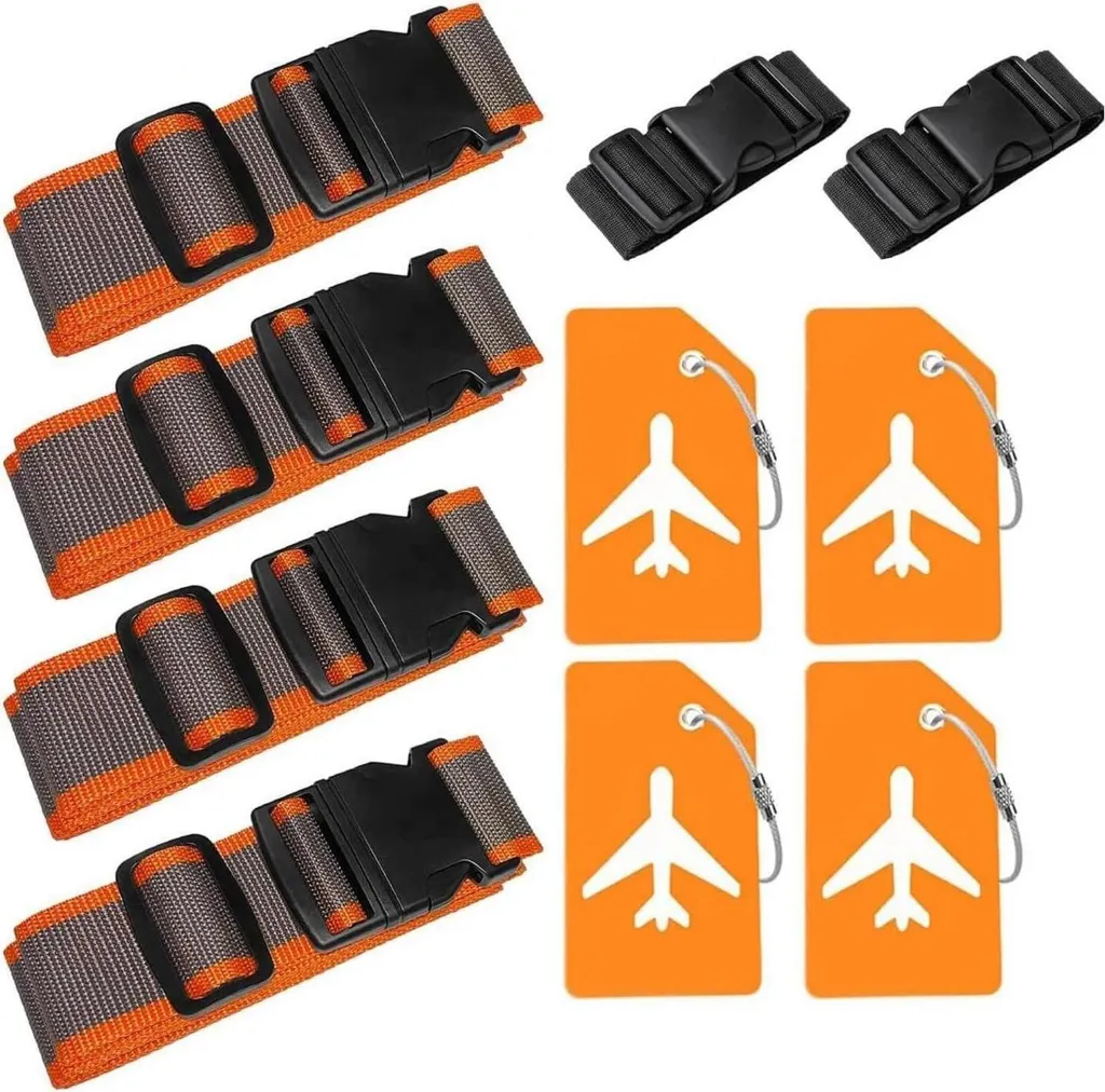 Set Accessori Viaggio: Cinghia e Tag Bagaglio Arancio/Grigio