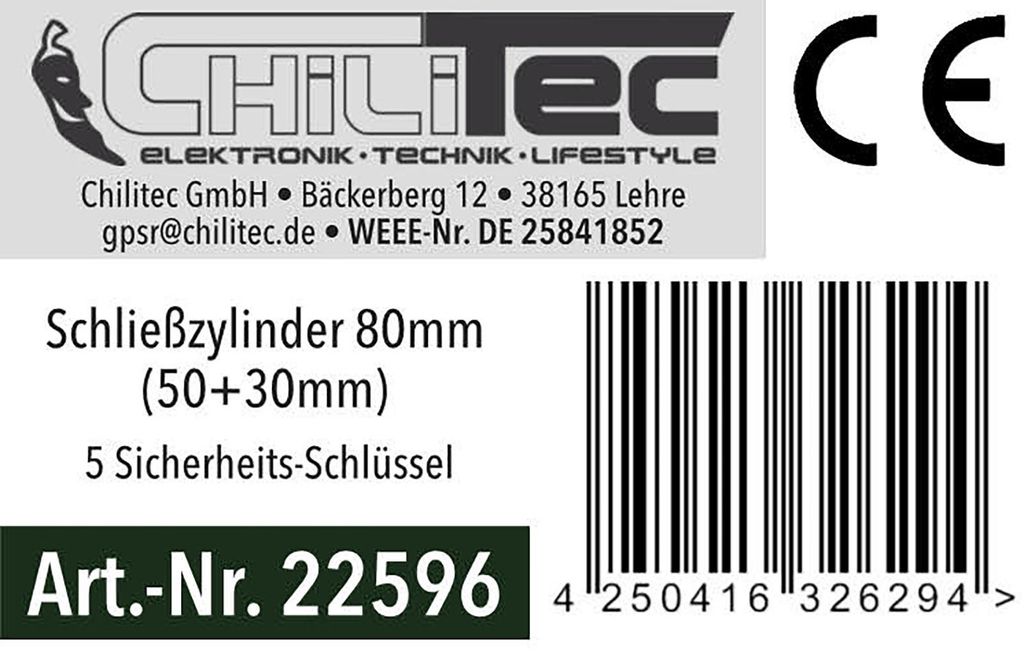 ChiliTec Schließzylinder Türzylinder 30/50mm, erhöhte Produktbild 