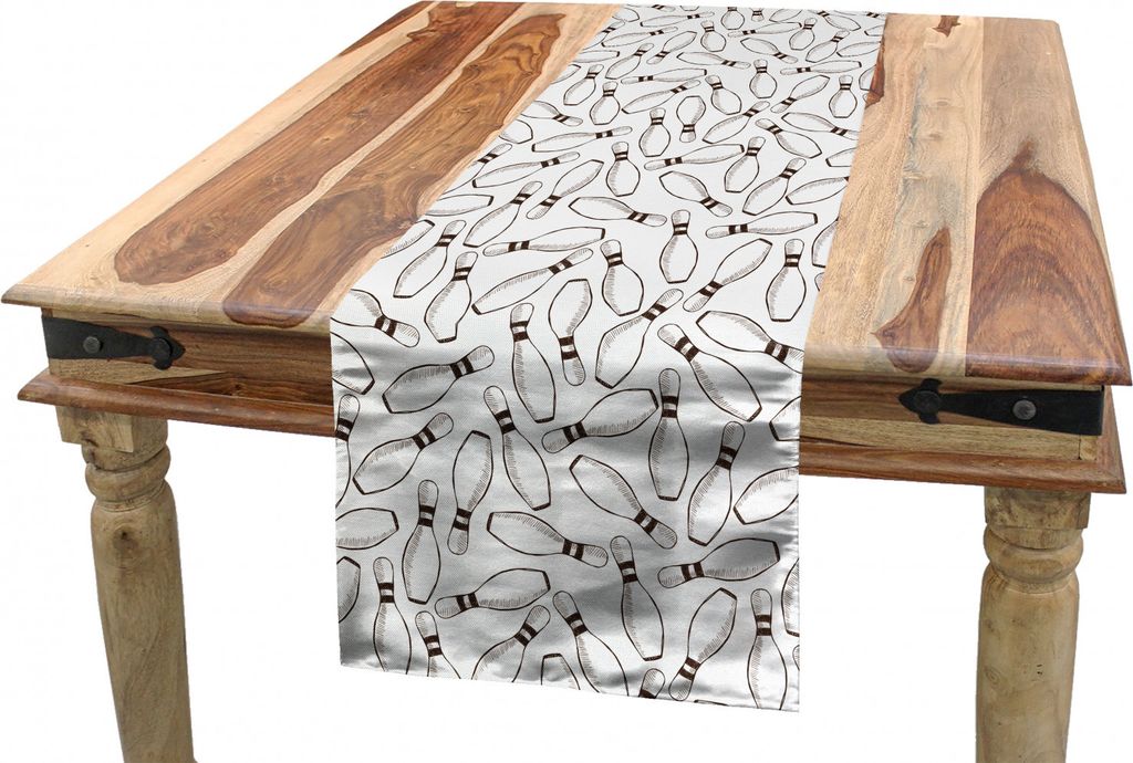 ABAKUHAUS Bowling-Party Tischläufer, Hobby Sketchy, Esszimmer Küche Rechteckiger Dekorativer Tischläufer, 40 x 225 cm, Dunkelbraun Weiß