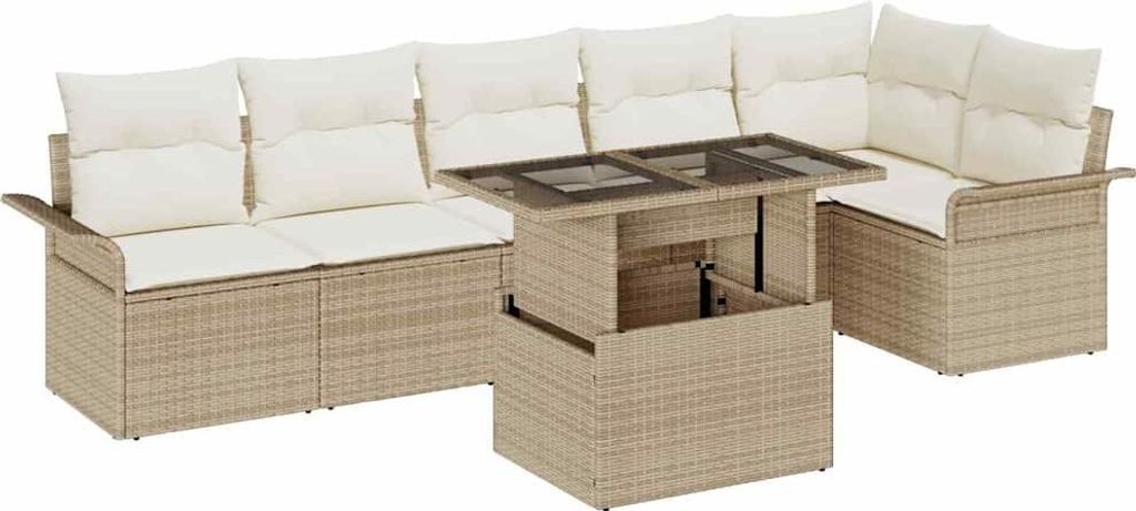 Maison Exclusive - Garten-Sofa-Set mit Kissen mit Speicher 7 pcs Beige Poly Rattan