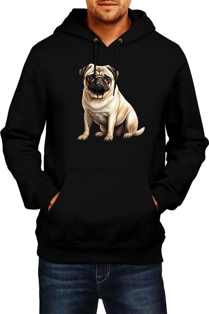 Herren Kapuzenpullover Dogs Breeds Pug Dog Breed 008, Man S / Schwarz