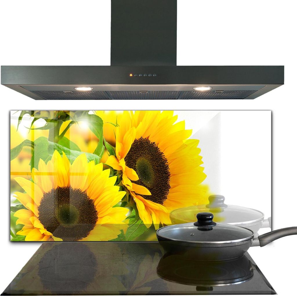 Spritzschutz aus Glas Küchenrückwand - Wandschutz für Herd und Spüle - 140x70 cm - Sommer Sonnenblume Bouquet