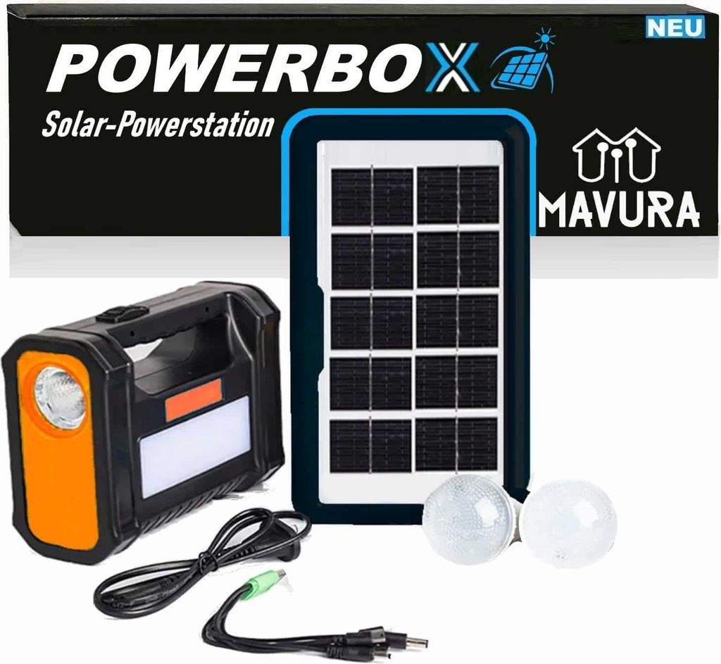 POWERBOX Solar Powerstation Solargenerator Camping Power Bank mit LED Leuchten