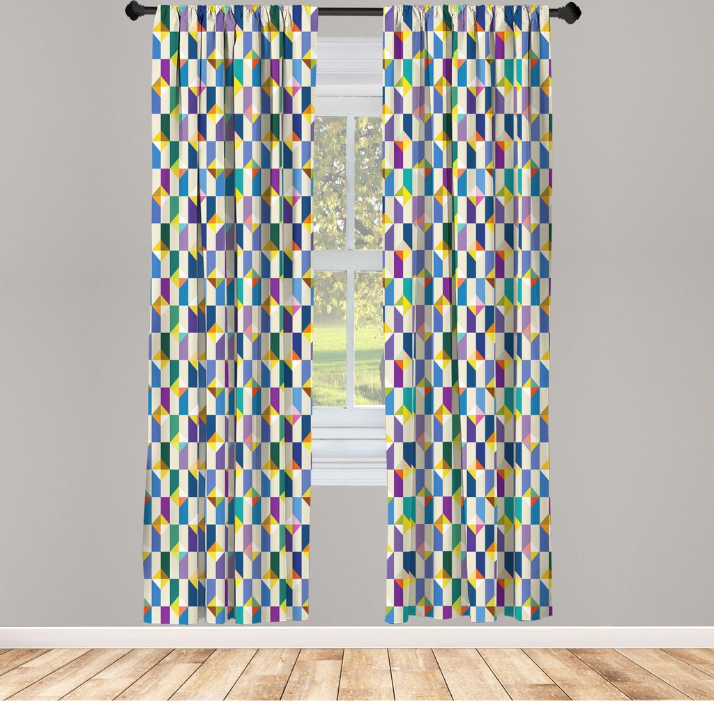 ABAKUHAUS Mosaik Vorhänge, Gardinen, Die Wiederholung Retro inspiriertes Muster mit lebendigen Triangeln und Rectangles, 2 Stück 75 x 225 cm, , E...