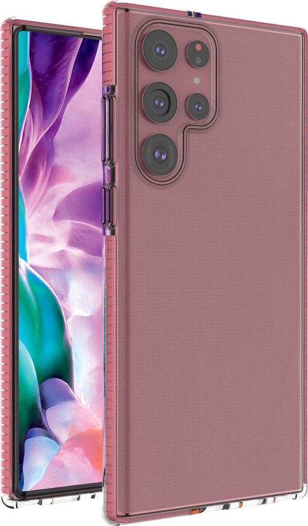 Spring Case Gelhülle mit buntem Rahmen für Samsung Galaxy S22 Ultra Hellrosa