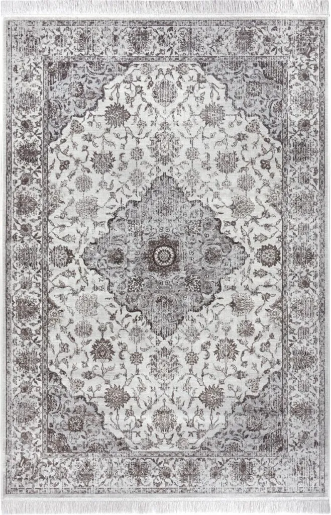 Tapis Ghazni Gris Crème 195x300 cm - Durable et Facile d'Entretien