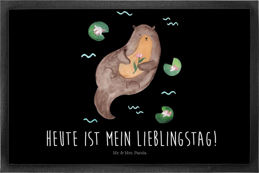 Mr. & Mrs. Panda Fußabstreifer Otter Seerose 50 x 75 cm - Schwarz - Geschenk, Lieblingstag, Sauberlaufmatte, Fluss, Wasser, Seeotter, Schmutzfangm...