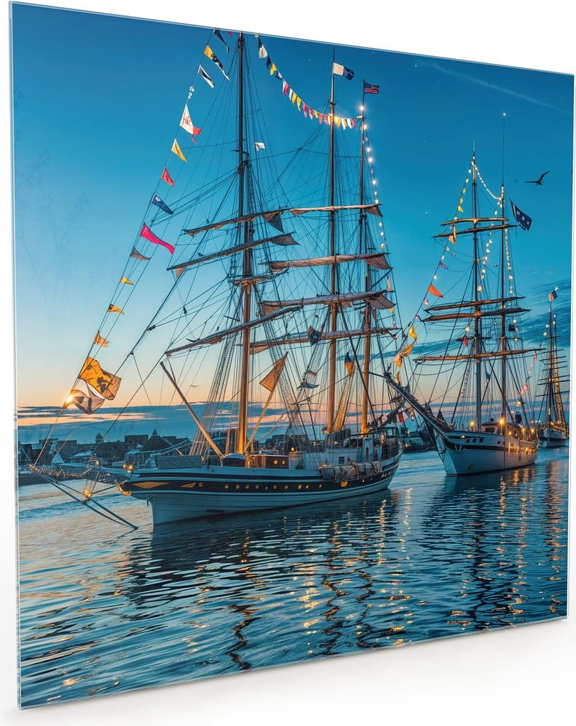 Küchenrückwand Spritzschutz Glas mit Motiv Schiffe im Hafen 40 x 40 cm
