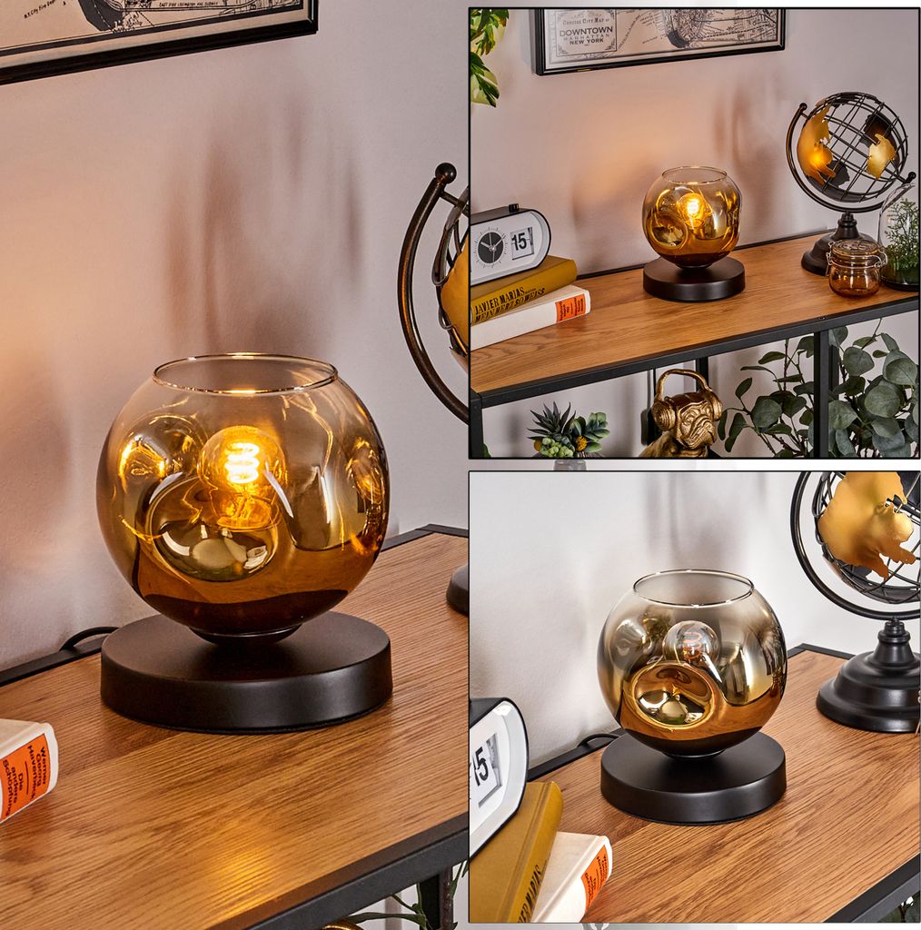 Villamare Tischlampe aus Metall/Glas in Schwarz/Gold/Klar