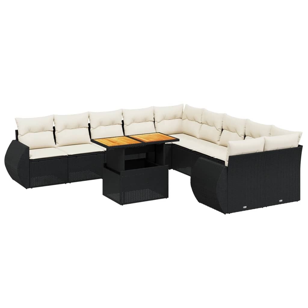 vidaXL 11-tlg. Garten-Sofagarnitur mit Kissen Schwarz Poly Produktbild 
