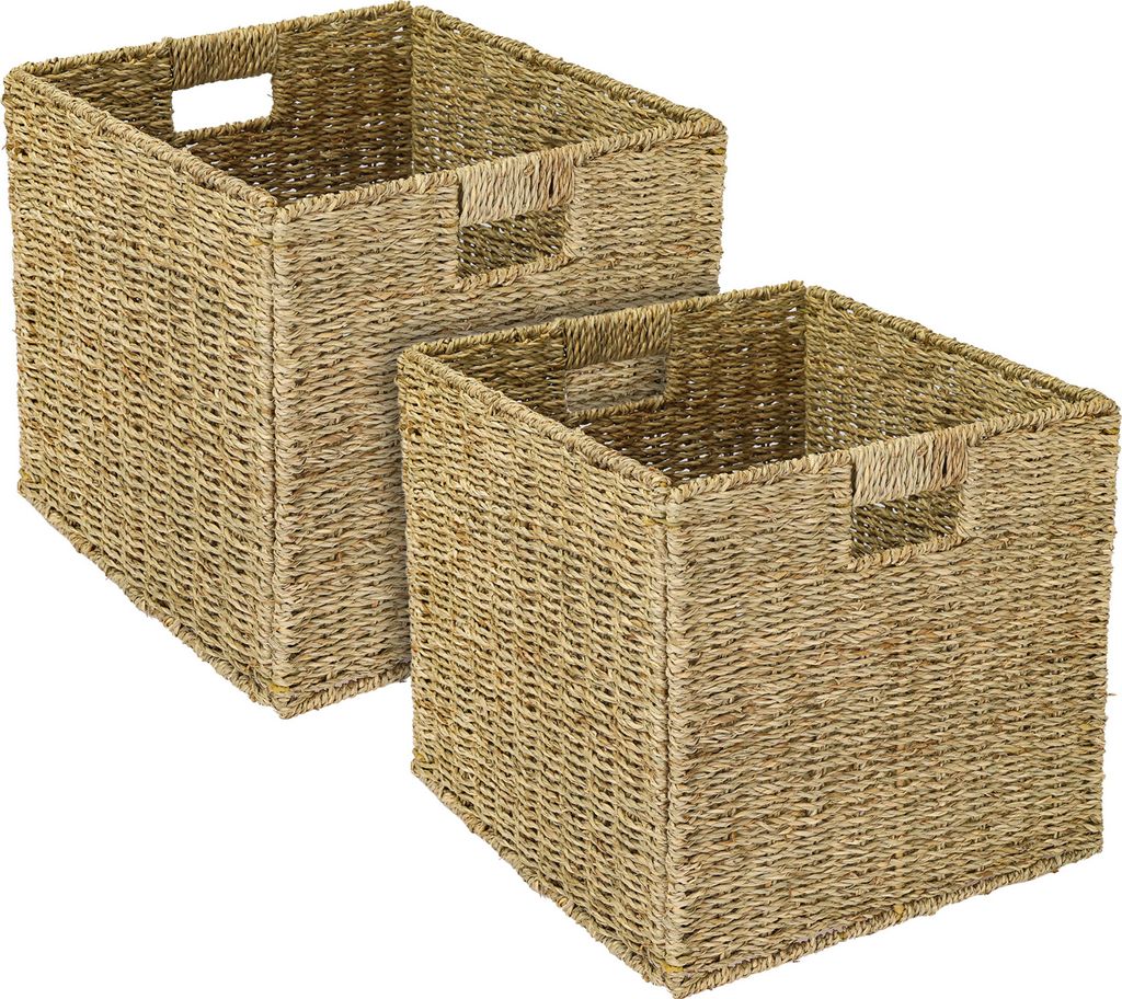 HMF Aufbewahrungskorb passend für KALLAX Regal, Korb geflochten aus Seegras mit Griffen, 2er Set, 32 x 34,5 x 32 cm, Natur