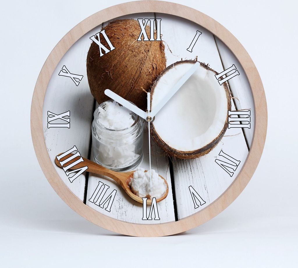 Holzuhr 25fi cm wanduhr - weiße Spitzen - Kokosnussöl