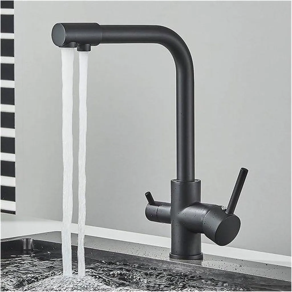 Robinet Cuisine Eau Potable 3 Voies pour Système de Filtration Noir Inox
