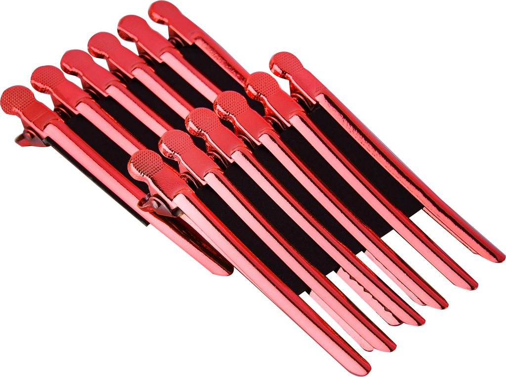 Professionelle rote Friseurklammern Set 12 Stück.