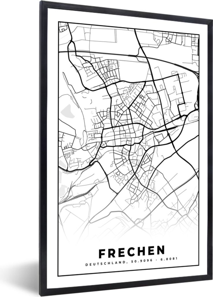 MuchoWow® Gerahmtes Poster Karte - Frechen - Stadtplan Produktbild 