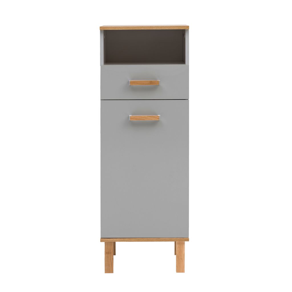 Badezimmer Schrank PERM-80 in Platingrau mit Eiche Landhaus Nb., B/H/T: ca. 40,4/114,5/35 cm