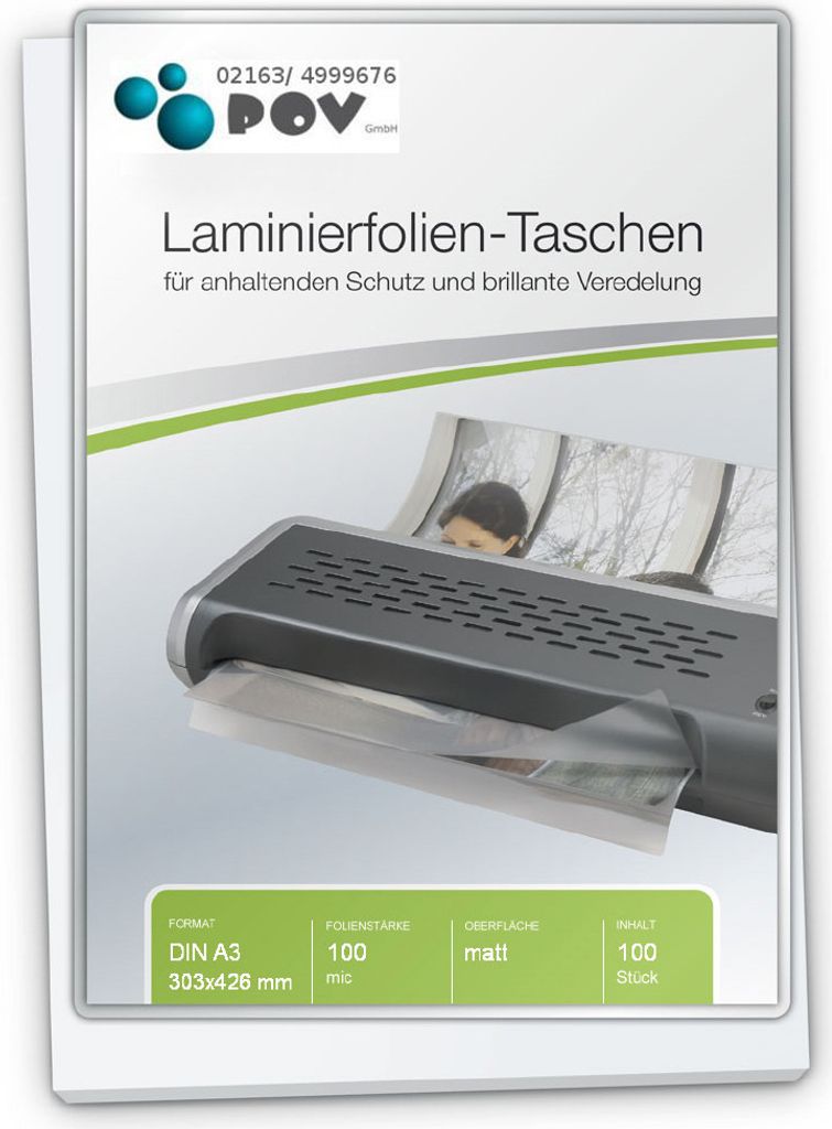 Laminierfolien A3 (303 x 426 mm), 2 x 100 mic, matt