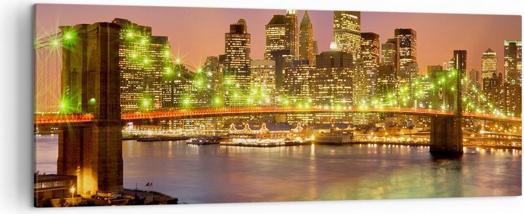 Bild auf Leinwand - Leinwandbild - New York Brücke - 140x50cm - Wand Bild - Wanddeko - Wandbilder - Leinwanddruck - Bilder - Kunstdruck - Wanddeko...