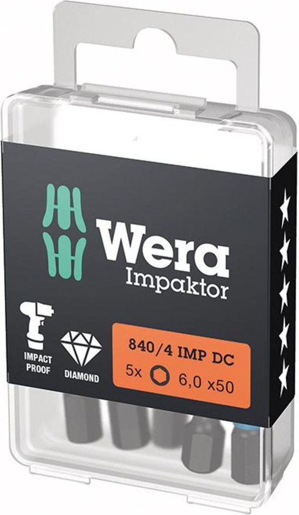Bit Impaktor 1/4" DIN 3126 E6,3 Innensechskant 6x50mm 5er Pack Wera | 4013288224040
