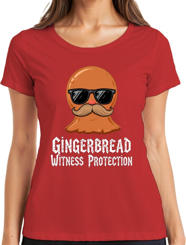 Gingerbread Witness Protection lustig Schnurrbart Sonnenbrille Damen T-Shirt, Rot, 3XL