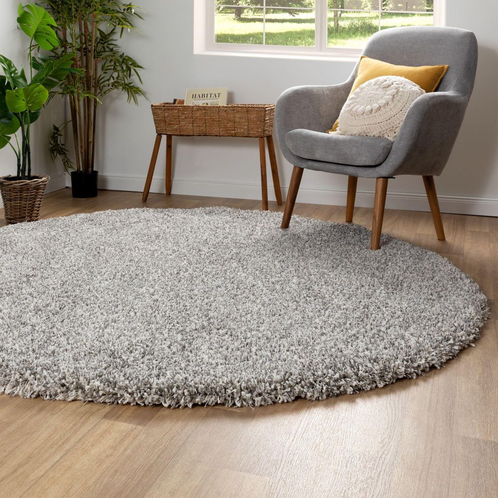Ragolle Hochflor Teppich Twilight | Wohnzimmer | Beste Qualität | Elastischer Flor | Silber meliert 6699; Größe: Ø160 cm rund