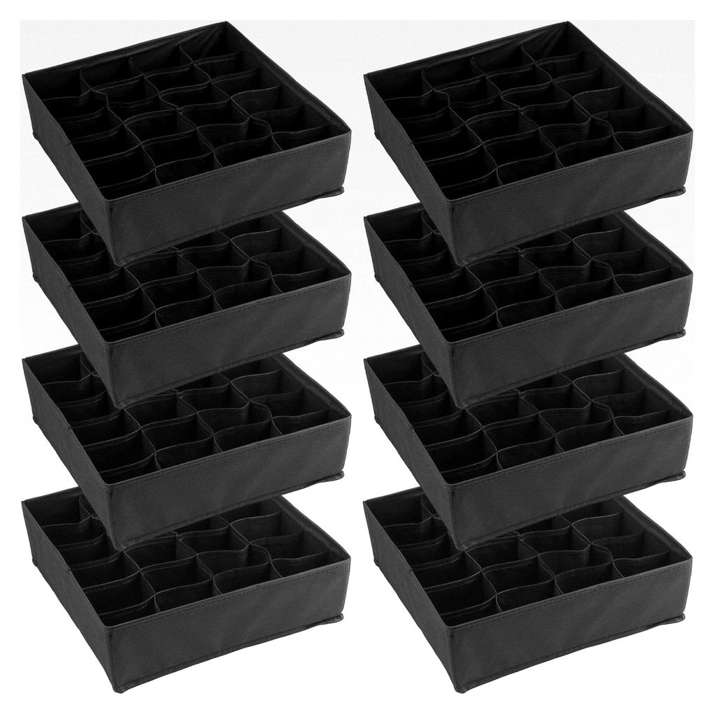 8 Stück Aufbewahrungsboxen 32 x 32 x 10cm Schwarz für Socken und Unterwäsche, Organizer mit 24 Fächern, Ordnungssystem für Kleiderschrank und ...