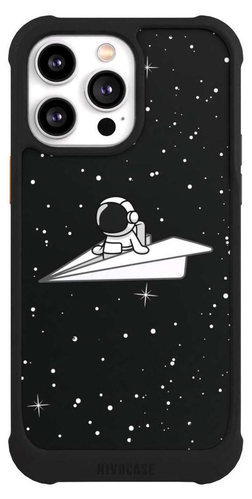 NIVOCASE Hülle für Apple iPhone 14 Pro Max Stoßfeste Handyhülle NIVOmax Case Schwarz Astronaut Comic Papier