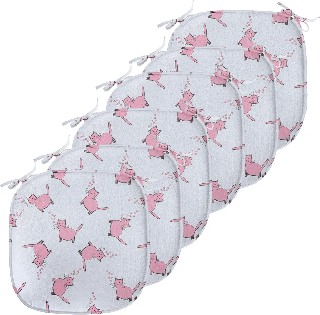 Galettes de Chaise de Cuisine Imperméables Motif Chats Roses 40x40 cm