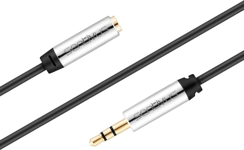 Sentivus Premium Audio Klinken-Verlängerungskabel - 2,00m - schwarz - 3.5mm Stecker zu 3.5mm Buchse - vergoldet - AUX-Anschluss für Auto, MP3-Pla...