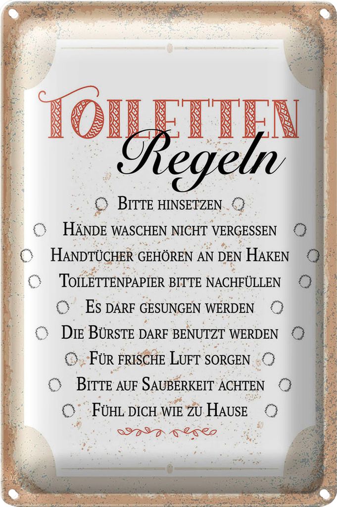 Blechschild Spruch Toiletten Regeln bitte hinsetzen 40x30cm