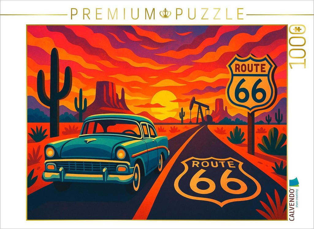 CALVENDO Puzzle Route 66: Der Mythos des amerikanischen Westens. Wo Träume rollen, Motoren singen und die Sonne den Asphalt vergoldet. | 1000 Teil...