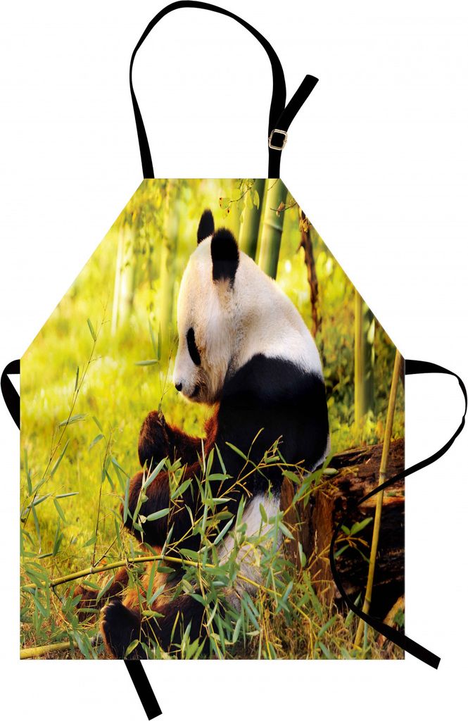 ABAKUHAUS Panda Kochschürze, Großer Panda-sitzender Wald, der Bambusbaum-Stamm-Laub-Wildnis-Bild-Druck isst, Farbfest Höhenverstellbar Waschbar ...
