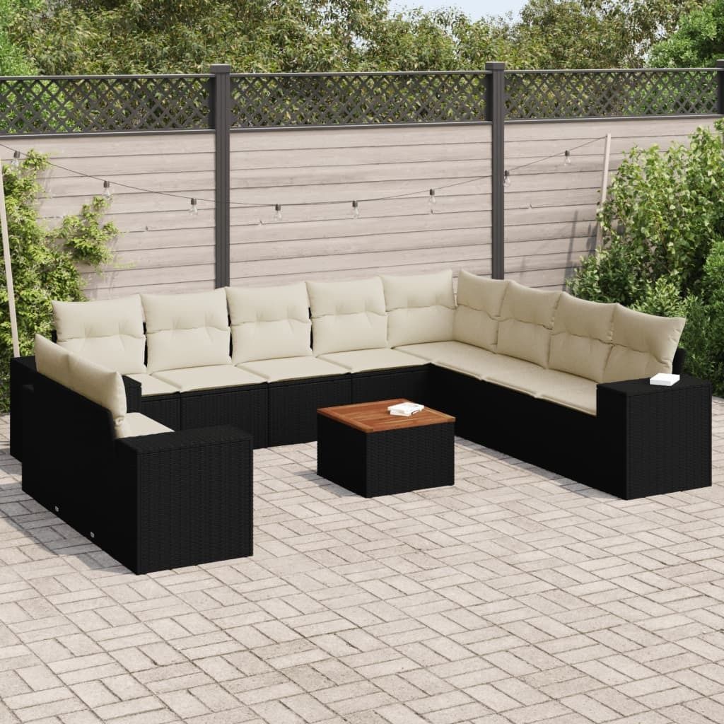 Design 11-tlg. Garten-Sofagarnitur mit Kissen Schwarz Poly Rattan, Gartenmöbel-Sets 2024 Neu