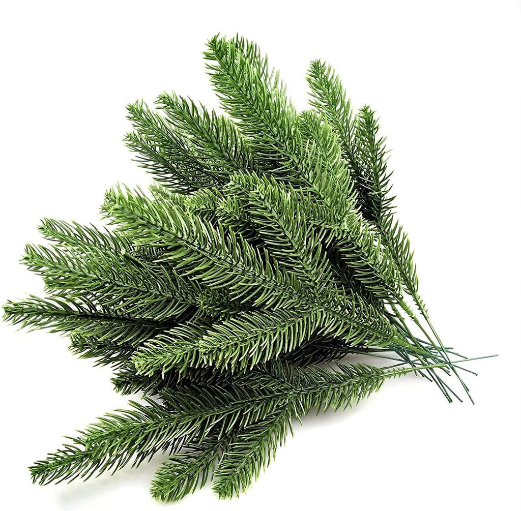 30 künstliche Kiefernzweige (10,24 x 3,94 Zoll) mit grünen Blättern und Nadeln, ideal für Girlanden, Kränze, Weihnachtsdekoration und Gartende...
