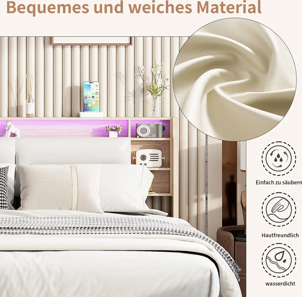 Lit blanc 140x200cm avec rangement hydraulique pour optimiser l'espace
